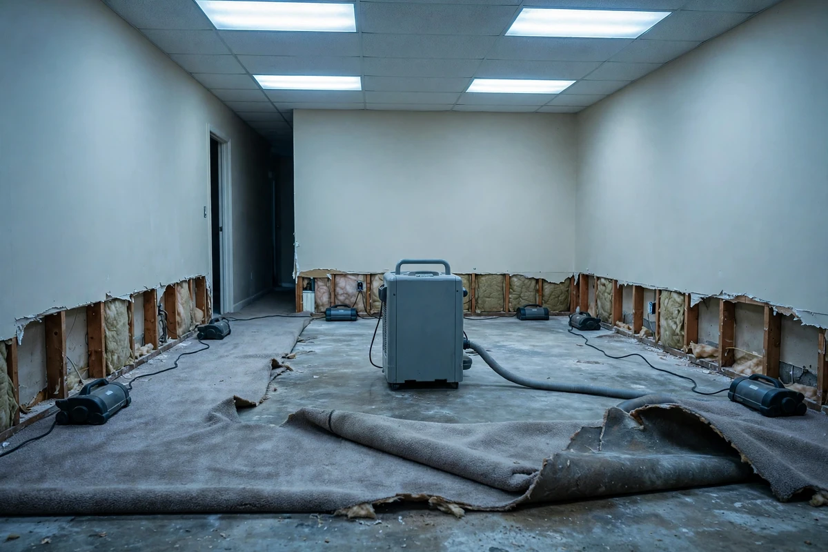 Air movers and dehumidifier drying a room in Wallkill, NY