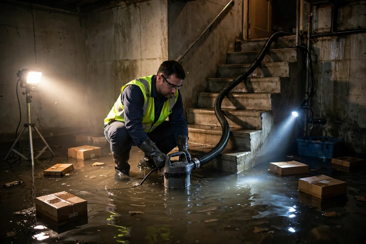 Submersible pump in a flooded Austerlitz, New York basement