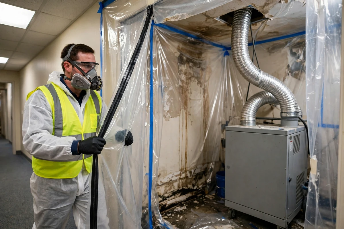 Containment and air scrubber during cleanup in Flushing, NY